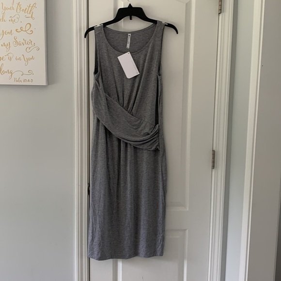NWT Fabletics Retta Midi Dress gray casual sleeveless silky soft jersey drape - Picture 3 of 12